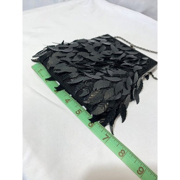 Vintage DRAP Barcelona Beaded Flapper Crossbody Purse Kiss Lock Leaf Sequins EUC - Picture 9 of 13